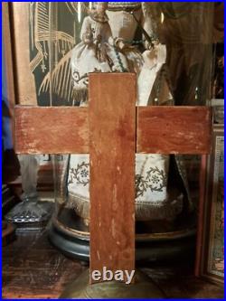 Antique Art Deco Religious Wood Bronse Metal Monastery Standing Corpus Crucifix Antique Art Deco Religious Wood Bronse Metal Monastery Standing Corpus Crucifix