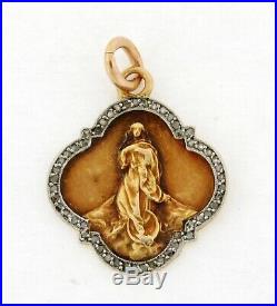 Antique Art Nouveau Religious Diamonds Platinum Virgin Mary Pendant