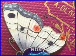 Antique Art Nouveau Sterling Enamel Butterfly PinBrooch w Mary Religious Medal