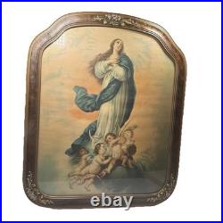 Antique Art Print The Immaculate Conception Of Mary Wood Framed 18.5x22.5 Arched