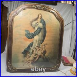 Antique Art Print The Immaculate Conception Of Mary Wood Framed 18.5x22.5 Arched