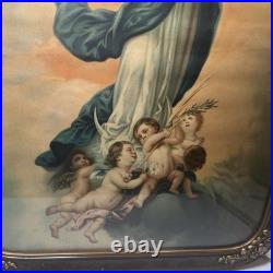 Antique Art Print The Immaculate Conception Of Mary Wood Framed 18.5x22.5 Arched