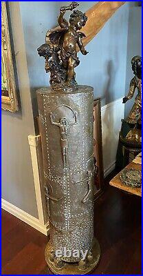 Antique Arts & Crafts Hammered Copper Sculpture Religious Angels Plant Stand