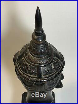 Antique Asian Signed Solid Bronze Sculpture on Museum Stand Buddha / Religious