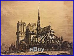 Antique Axel H Haig Pencil Signed Etching of Notre Dame Cathedral 1900 Framed