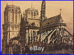 Antique Axel H Haig Pencil Signed Etching of Notre Dame Cathedral 1900 Framed