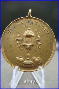 Antique B. V. M. Del Carmine Catholic Medal + SS. Sacramento Italy 19th C. Rare