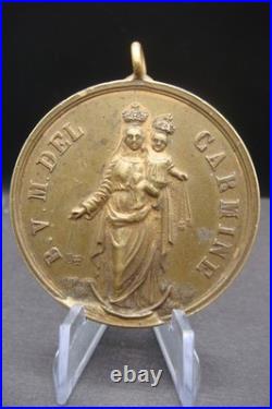 Antique B. V. M. Del Carmine Catholic Medal + SS. Sacramento Italy 19th C. Rare