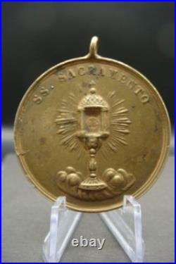 Antique B. V. M. Del Carmine Catholic Medal + SS. Sacramento Italy 19th C. Rare