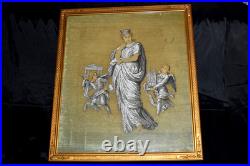 Antique BEADED NEEDLEPOINT Religious Christianity Handmade Framed ca. 1800s