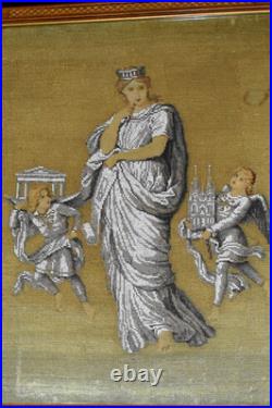 Antique BEADED NEEDLEPOINT Religious Christianity Handmade Framed ca. 1800s