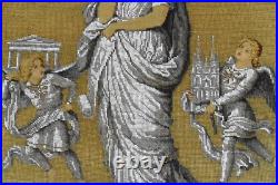 Antique BEADED NEEDLEPOINT Religious Christianity Handmade Framed ca. 1800s