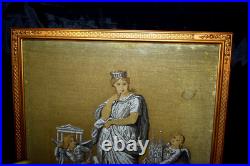 Antique BEADED NEEDLEPOINT Religious Christianity Handmade Framed ca. 1800s