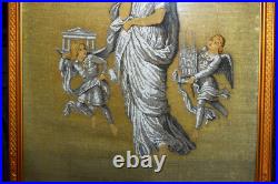 Antique BEADED NEEDLEPOINT Religious Christianity Handmade Framed ca. 1800s