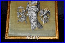 Antique BEADED NEEDLEPOINT Religious Christianity Handmade Framed ca. 1800s