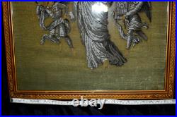 Antique BEADED NEEDLEPOINT Religious Christianity Handmade Framed ca. 1800s
