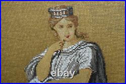 Antique BEADED NEEDLEPOINT Religious Christianity Handmade Framed ca. 1800s