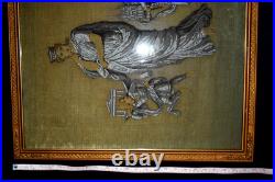 Antique BEADED NEEDLEPOINT Religious Christianity Handmade Framed ca. 1800s