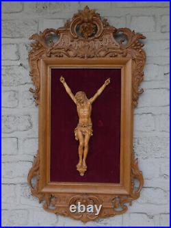 Antique BLack forest german wood carving Wall plaque crucifix rare religious