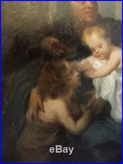 Antique Baroque OLD MASTER Oil Painting HOLY FAMILY WITH ATTENDANT SAINTS 1800's