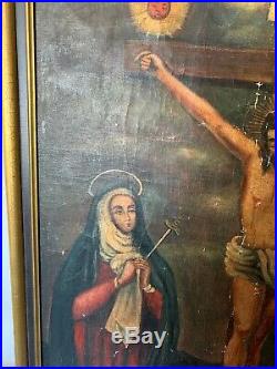 Antique Baroque Oil Painting On Canvas With Frame Religious Scene