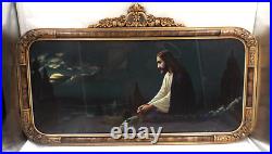 Antique Beautiful Jesus Religious Print Ornate Wood Glass Photo Painting