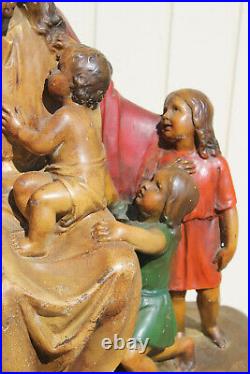 Antique Belgian Chalk XL Jesus with children group statue religious