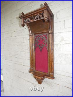 Antique Belgian Neo gothic wood carved niche chapel Religious wall crucifix