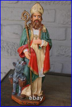Antique Belgian SAINT REMACLUS Stavelot bishop wood pulp statue religious