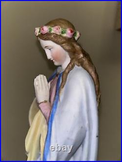 Antique Belgian Viex Andenne Bisque Porcelain Madonna Statue Religious Rare