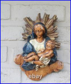 Antique Belgian ceramic Madonna relief wall plaque panel marked religious