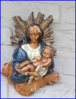 Antique Belgian ceramic Madonna relief wall plaque panel marked religious