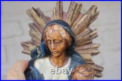 Antique Belgian ceramic Madonna relief wall plaque panel marked religious