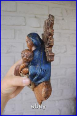 Antique Belgian ceramic Madonna relief wall plaque panel marked religious
