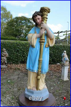 Antique Belgian chalk Archangel XL Religious church statue candlestick marked