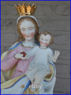 Antique Belgian vieux andenne bisque porcelain large madonna statue religious