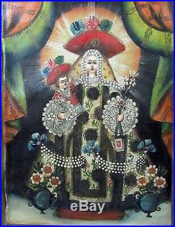Antique Bethlehem Virgin Madonna Cusco Colonial Painting Peru Christian Spanish