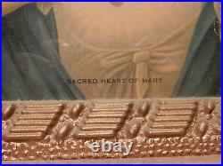Antique Bible Print of Sacred Heart Mother Mary lovely Gilt wood Frame 20