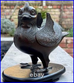 Antique Bird Cast Metal Religious Incense Censer on Stand 7