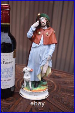 Antique Bisque porcelain Saint roch with dog statue religious