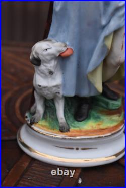 Antique Bisque porcelain Saint roch with dog statue religious