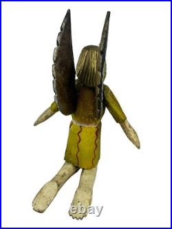 Antique Black FOLK ART CARVED WOOD ANGEL Cherub Figure Statue Kneeling