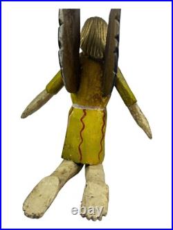 Antique Black FOLK ART CARVED WOOD ANGEL Cherub Figure Statue Kneeling