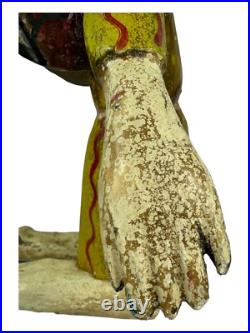 Antique Black FOLK ART CARVED WOOD ANGEL Cherub Figure Statue Kneeling