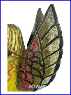 Antique Black FOLK ART CARVED WOOD ANGEL Cherub Figure Statue Kneeling