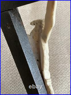 Antique Bone Corpus Crucifix on Wooden Cross French Catholic Religious Art
