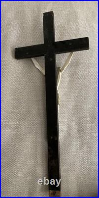 Antique Bone Corpus Crucifix on Wooden Cross French Catholic Religious Art