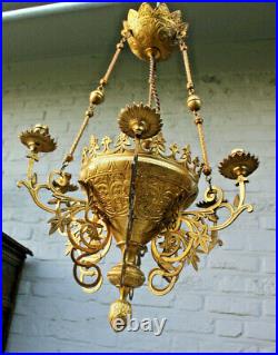 Antique Brass Church Candle holder Chandelier lamp neo gothic altar religious