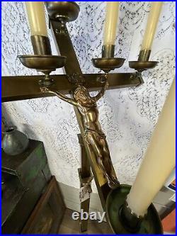 Antique Brass Religious Candelabrum