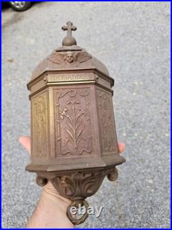Antique Bronze Religious collection money box wall mount angel rare